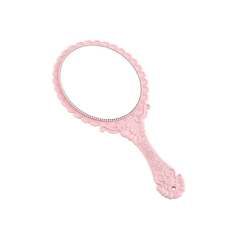 Dzrige Dzrige Handheld Mirror Vintage Pattern Handle Makeup Mirror Hand Held Travel Mirror Personal Cosmetic Mirror for Girls Women Pink 