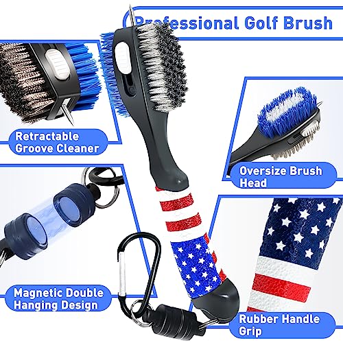 Golfupp Golf Club Brush and Amercian Flag Golf Towels, Golf Groove Cleaner Cleaning kit, Golf Accessories Cleaner Tool with Strong Magnet Stick to Golf Clubs or Bag (3-in-1 Accessories) - Image 5
