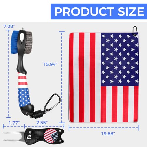 Golfupp Golf Club Brush and Amercian Flag Golf Towels, Golf Groove Cleaner Cleaning kit, Golf Accessories Cleaner Tool with Strong Magnet Stick to Golf Clubs or Bag (3-in-1 Accessories) - Image 2
