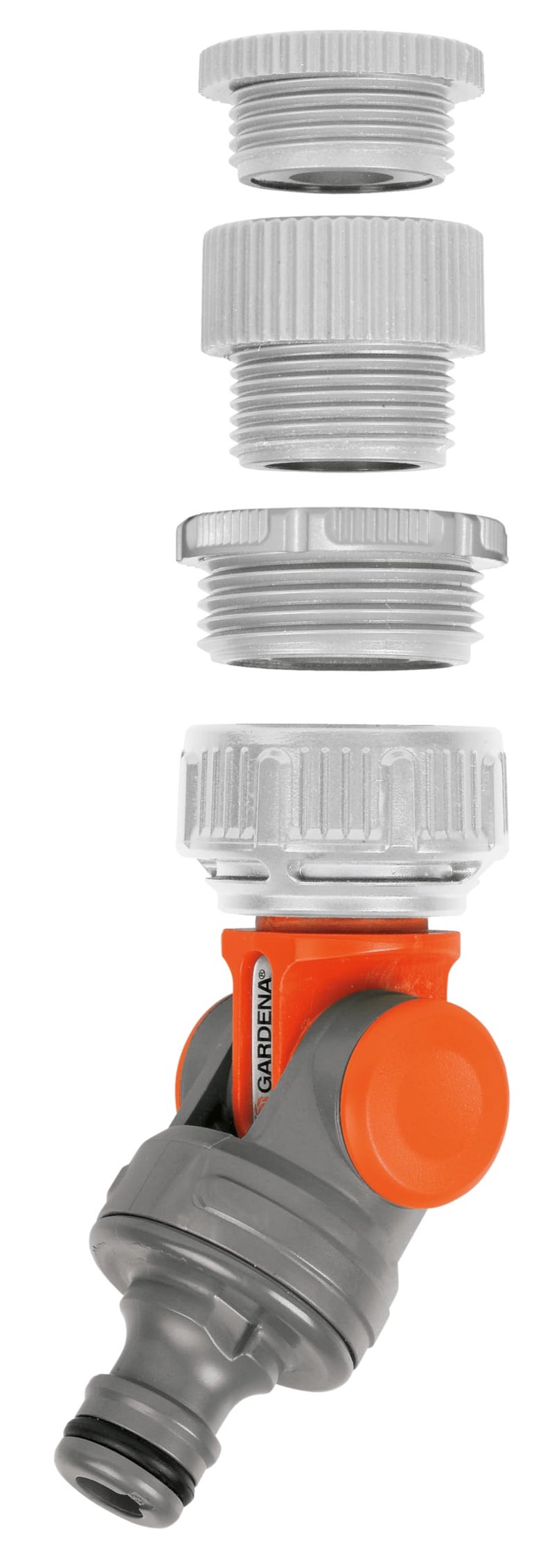 GARDENA Angled Tap Connector: Connector for 26.5 mm (G3/4 Inch) taps with 33.3 mm (G1 Inch) threads and 21 mm (G1/2 Inch) taps with 26.5 mm (G3/4 Inch) threads, rotates and swivels, packaged (2999-20) - Image 3