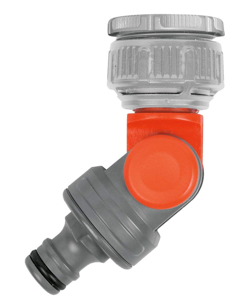 GARDENA Angled Tap Connector: Connector for 26.5 mm (G3/4 Inch) taps with 33.3 mm (G1 Inch) threads and 21 mm (G1/2 Inch) taps with 26.5 mm (G3/4 Inch) threads, rotates and swivels, packaged (2999-20) - Image 1