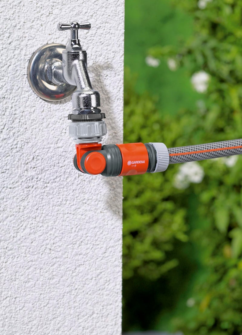 GARDENA Angled Tap Connector: Connector for 26.5 mm (G3/4 Inch) taps with 33.3 mm (G1 Inch) threads and 21 mm (G1/2 Inch) taps with 26.5 mm (G3/4 Inch) threads, rotates and swivels, packaged (2999-20) - Image 5