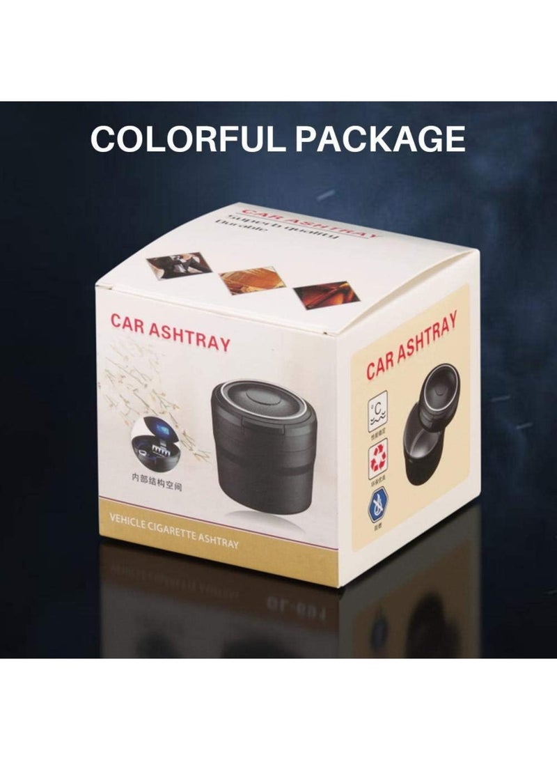 طفاية سجائر سيارة HEITIGN مع غطاء وإضاءة LED، منفضة سجائر محمولة للسيارة، سلة مهملات صغيرة مقاومة للماء للسفر في الهواء الطلق والسيارة والاستخدام المنزلي (أسود) - Image 4