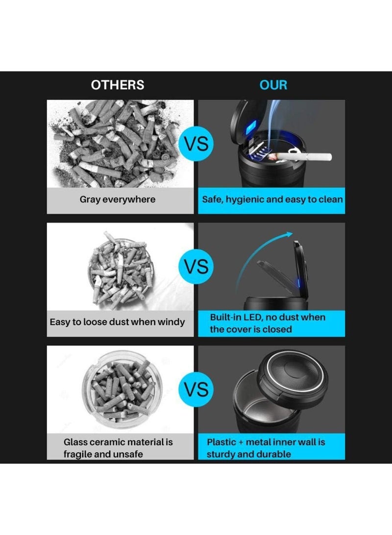 طفاية سجائر سيارة HEITIGN مع غطاء وإضاءة LED، منفضة سجائر محمولة للسيارة، سلة مهملات صغيرة مقاومة للماء للسفر في الهواء الطلق والسيارة والاستخدام المنزلي (أسود) - Image 5