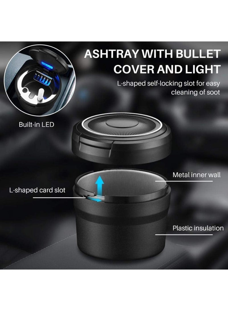 طفاية سجائر سيارة HEITIGN مع غطاء وإضاءة LED، منفضة سجائر محمولة للسيارة، سلة مهملات صغيرة مقاومة للماء للسفر في الهواء الطلق والسيارة والاستخدام المنزلي (أسود) - Image 3