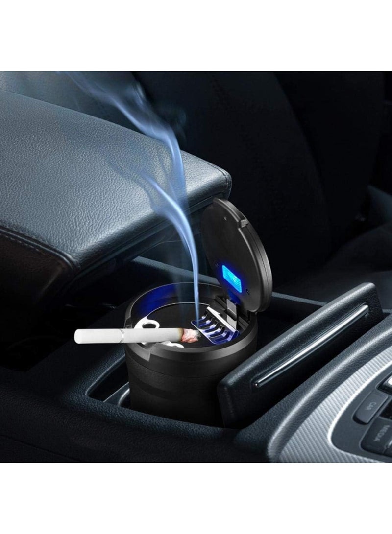 طفاية سجائر سيارة HEITIGN مع غطاء وإضاءة LED، منفضة سجائر محمولة للسيارة، سلة مهملات صغيرة مقاومة للماء للسفر في الهواء الطلق والسيارة والاستخدام المنزلي (أسود) - Image 2