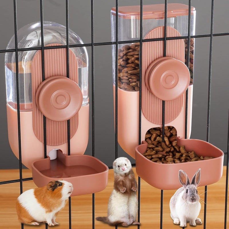 Kenond 35oz Hanging Automatic Pet Food Water Dispenser, Auto Gravity Pet Feeder and Waterer Set, Cage Cat Food Bowl Dog Feeding Station for Puppy and Kitten Rabbit Chinchilla Hedgehog Ferret (Pink) … - Image 1