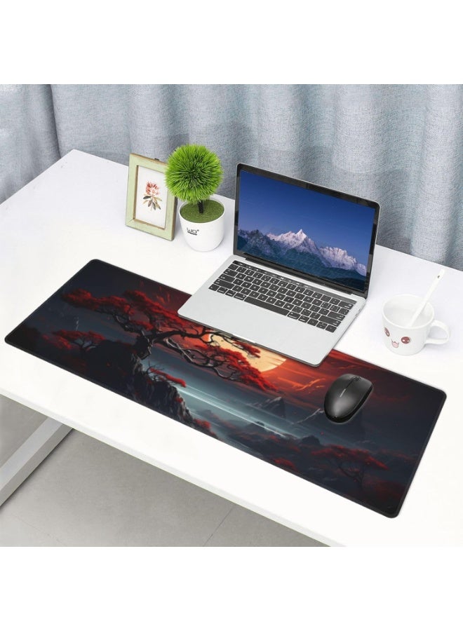 Darkness Red Moon Desk Mat Japanese Mouse Pad, Large Japanese Desk Mat, XL Anime Gaming Keyboard Mat, Non-Slip Rubber Base, Big Extended Desk Protector for Home Office, 70cmx30cmx 2mm  - Image 5