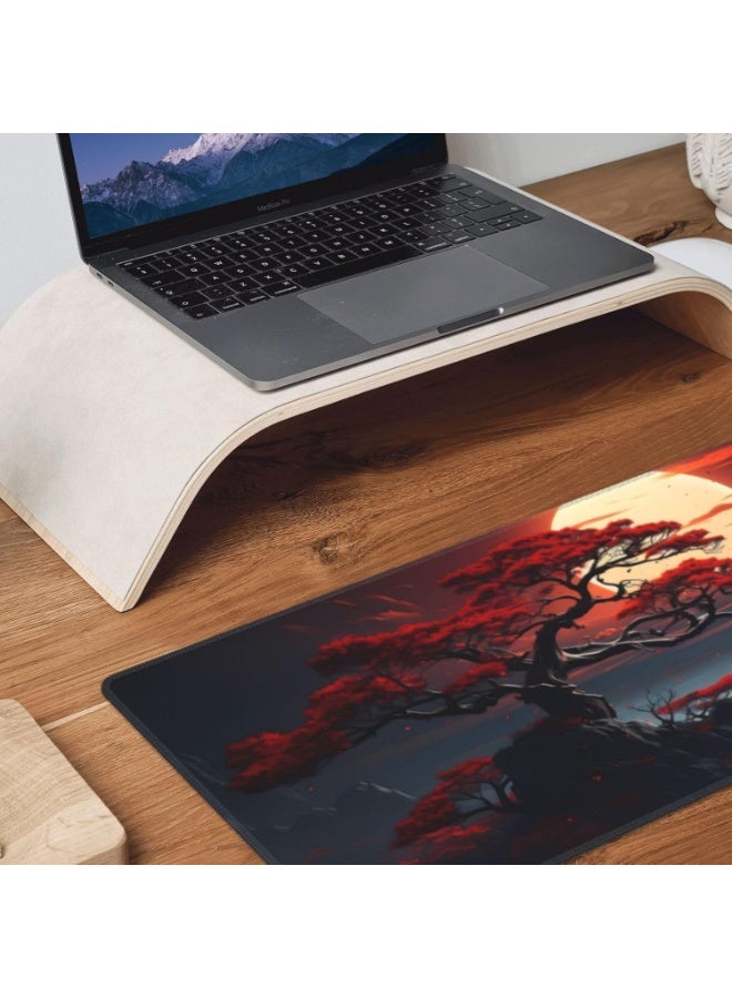 Darkness Red Moon Desk Mat Japanese Mouse Pad, Large Japanese Desk Mat, XL Anime Gaming Keyboard Mat, Non-Slip Rubber Base, Big Extended Desk Protector for Home Office, 70cmx30cmx 2mm  - Image 3