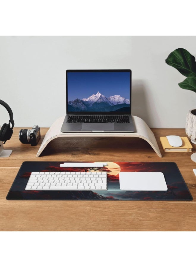 Darkness Red Moon Desk Mat Japanese Mouse Pad, Large Japanese Desk Mat, XL Anime Gaming Keyboard Mat, Non-Slip Rubber Base, Big Extended Desk Protector for Home Office, 70cmx30cmx 2mm  - Image 4