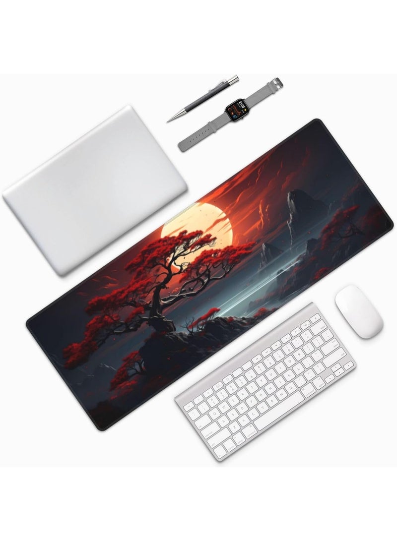 Darkness Red Moon Desk Mat Japanese Mouse Pad, Large Japanese Desk Mat, XL Anime Gaming Keyboard Mat, Non-Slip Rubber Base, Big Extended Desk Protector for Home Office, 70cmx30cmx 2mm  - Image 2