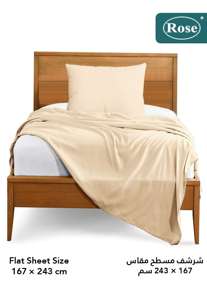 Rose - Rose Luxurious Plain Flat Sheet and Pillow Case, Bed Sheet 2-Pieces Set, Soft & Cozy Microfiber Breathable and Cooling, Twin / Extra Twin Size 243x167 cm, Beige - Image 1