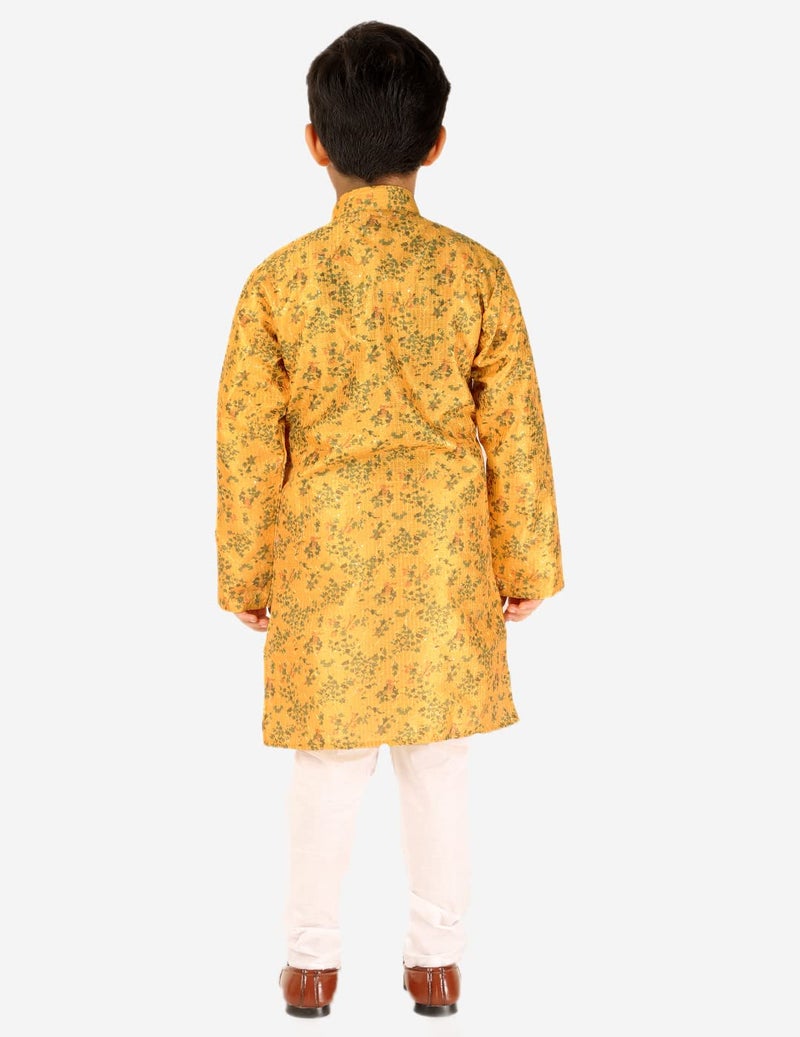 Pro-Ethic Style Developer Boy's Silk Kurta Pajama | Embellished Design | Kids Ethnic Wear (S-172) 5-6 years,Yellow - Image 4