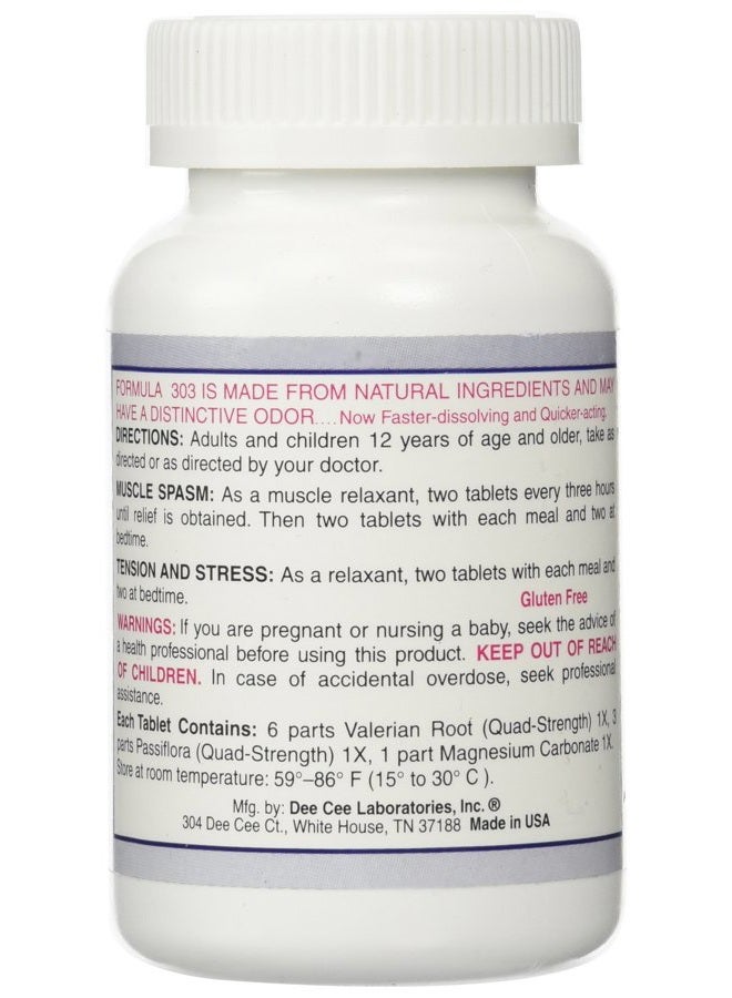 Dee Cee Laboratories Dee Cee Labs Formula 303 Maximum Strength All-Natural Relaxant Tablets, 250 Tablets; All-Natural Relaxant containing Magnesium for Sore Muscles, Passion Flower, and Valerian Root - Image 3