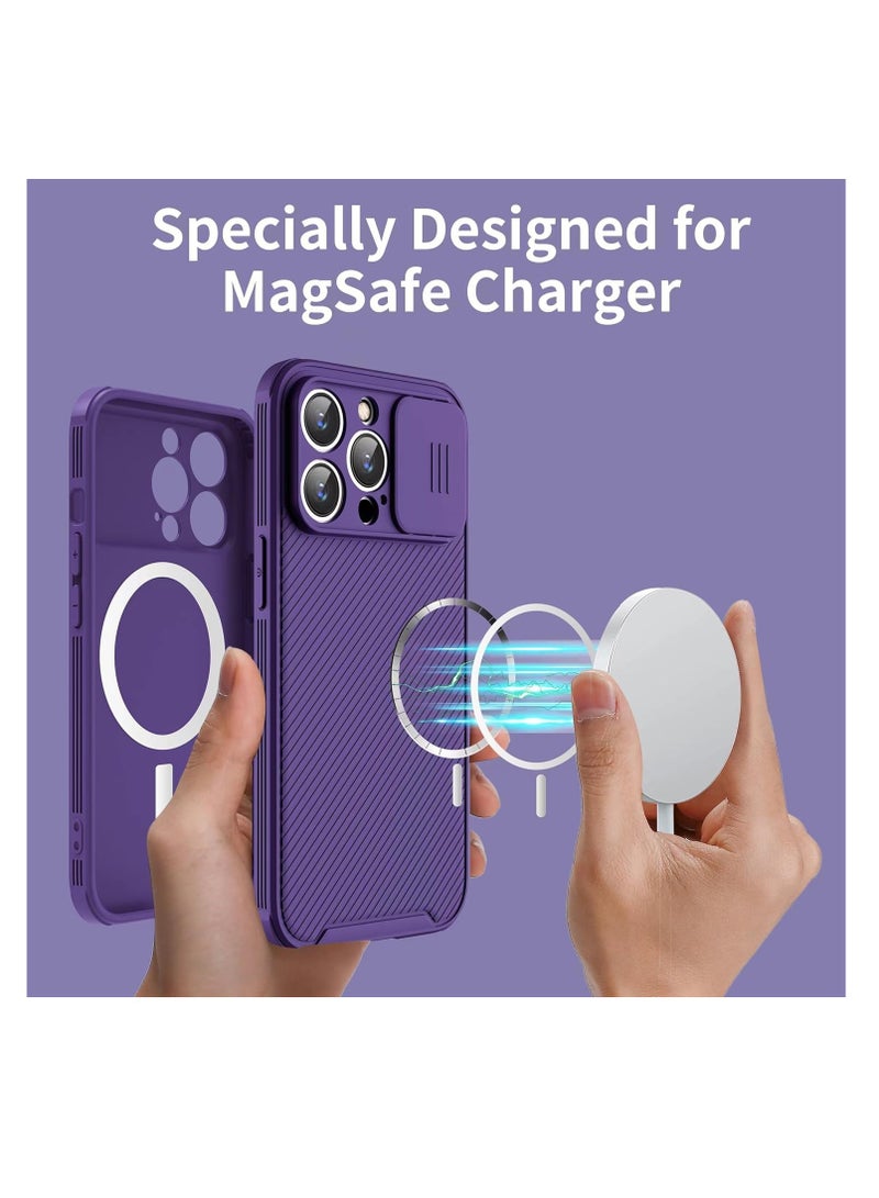 Compatible with iPhone 16 Pro Case, iPhone 16 Pro Camera Protection Case with Slide Lens Cover, Slim Magnetic Case for iPhone 16 Pro (Purple）