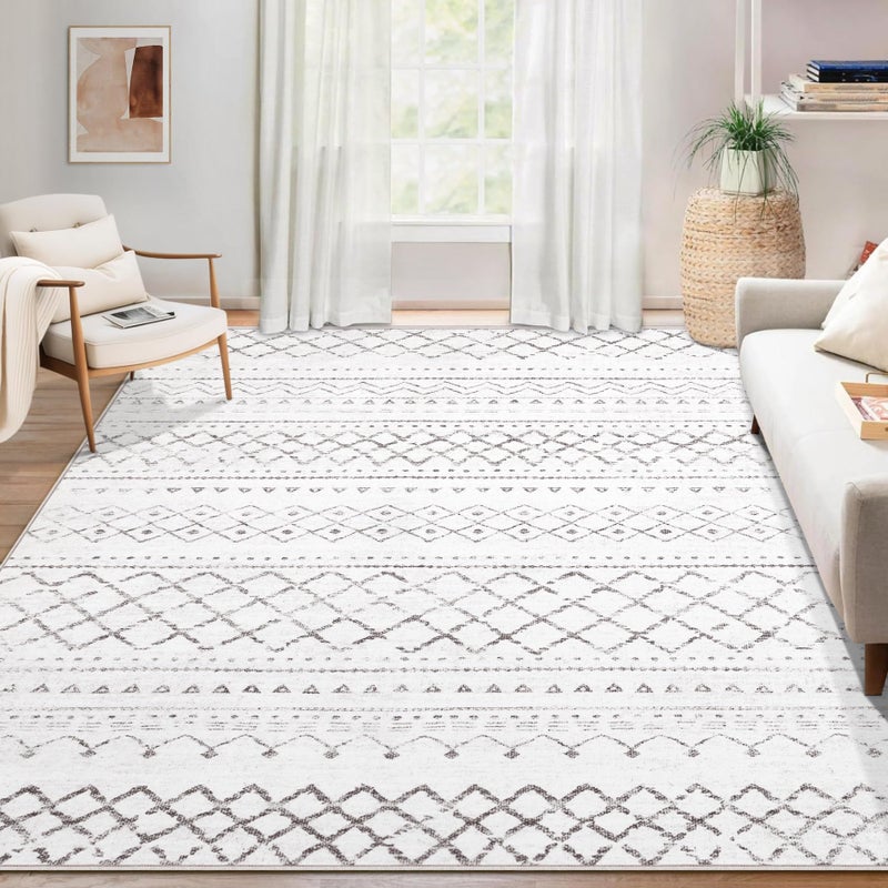 Aoyaomi Area Rug for Living Room 6x9: Large Washable Boho Moroccan Rugs Geometric Neutral Rug, Non-Slip Foldable Morden Farmhouse Indoor Floor Carpet for Bedroom Dining Table Home(Dark Grey,6X9) - Image 1