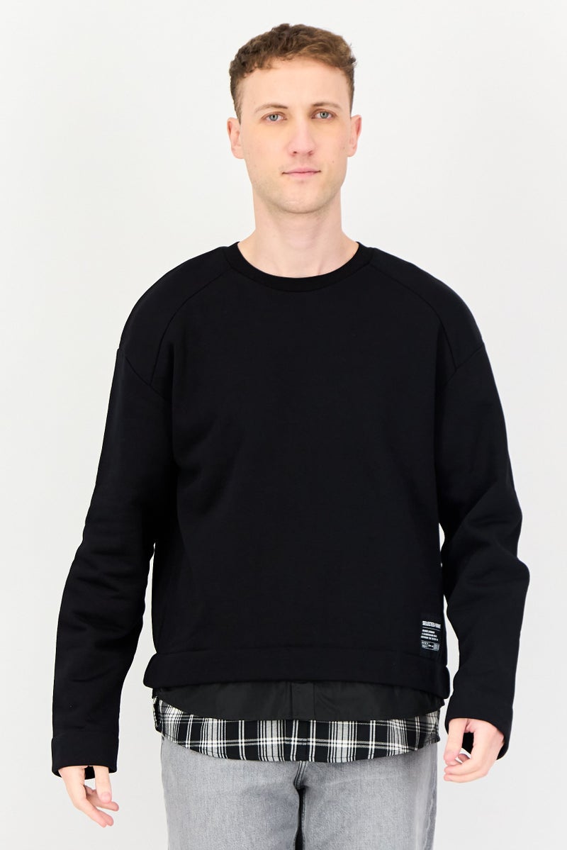 Selected Homme Men Crew Neck Embroidered Print Long Sleeves Sweatshirt, Black - Image 1