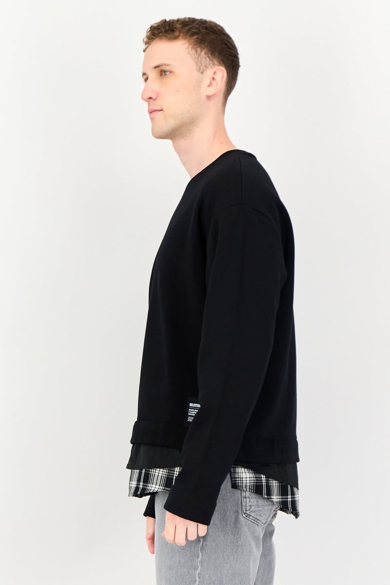 Selected Homme Men Crew Neck Embroidered Print Long Sleeves Sweatshirt, Black - Image 2