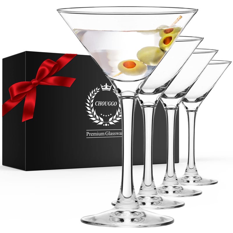 Chouggo Chouggo Martini Glasses Set of 4 Hand Blown Premium Crystal Cocktail Glasses for Bar Martini Cosmopolitan Manhattan Gimlet Pisco Sour  9Oz Clear 