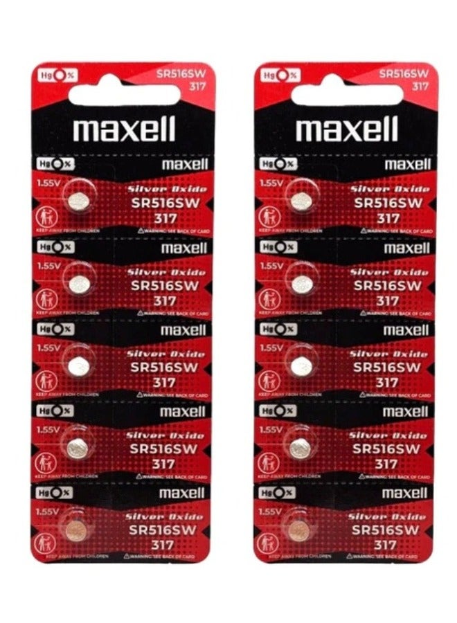 Maxell 10-Pieces Maxell SR516SW / 317 Silver Oxide Hg0% 1.55V (maxell) Japan Batteries