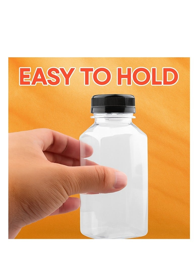 Lavish Empty Plastic Reusable Square Bottles 12Pcs 100ml/4Oz | Transparent Juice, Milk, Water Storage Containers with Black Caps | Portable Travel Size Beverage Bottles - Image 3