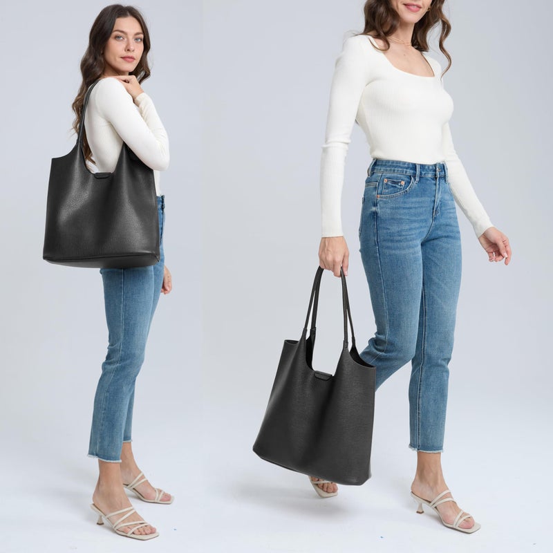 Hoxis Soft Vegan Leather Tote Bag for Women Hobo Handbag Purse for Travel and Everyday (Black) - Image 3