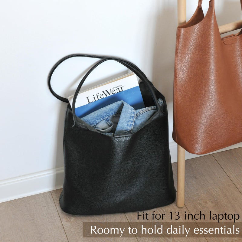 Hoxis Soft Vegan Leather Tote Bag for Women Hobo Handbag Purse for Travel and Everyday (Black) - Image 5