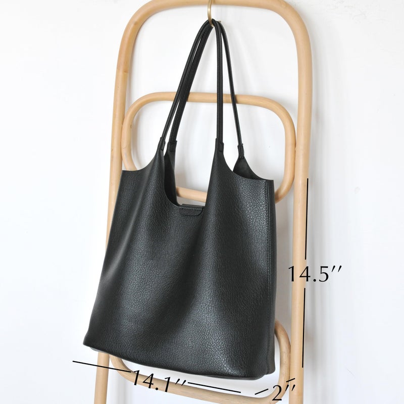 Hoxis Soft Vegan Leather Tote Bag for Women Hobo Handbag Purse for Travel and Everyday (Black) - Image 4