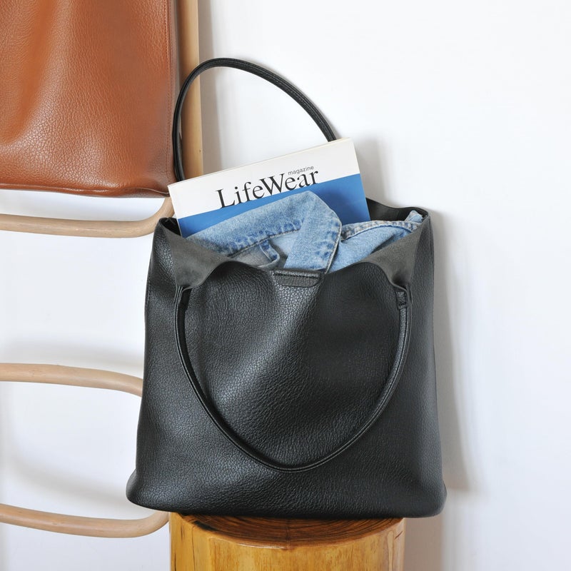 Hoxis Soft Vegan Leather Tote Bag for Women Hobo Handbag Purse for Travel and Everyday (Black) - Image 2