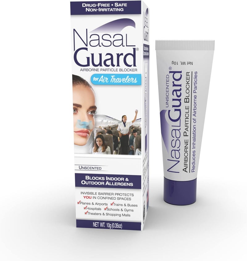 Airborne Particle Blocker Nasal Gel for Air Travelers - Drug-Free, Non-irritating, Non-drowsy, Ideal for Airplane Travel (Unscented) - Over 150 Applications Per Tube (0.1 oz, Pack of 1)