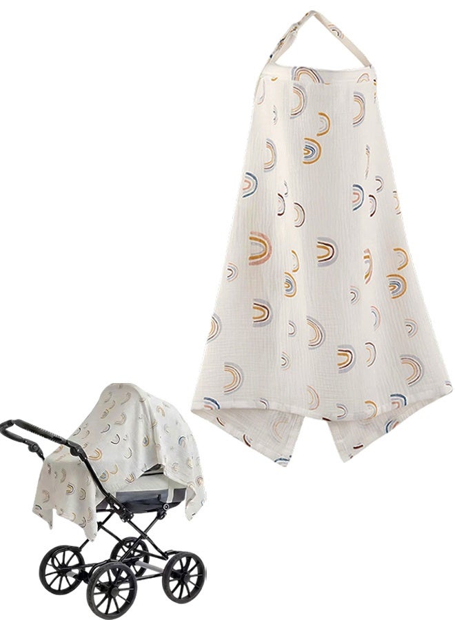 1 Pack White Breathable Cotton Muslin Breastfeeding Nursing Cover, 360° Full Coverage Privacy Shield with Adjustable Strap, for Mums Public Use - Image 1