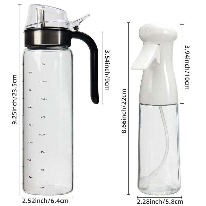 WERTIOO 2Pack Glass Cooking Olive Oil Bottle with 1Pack 200ml Spray Bottle WERTIOO 450ML15oz Auto Flip Oil Dispenser Bottle for Kitchen Cooking Oil and Vinegar Container - Image 2