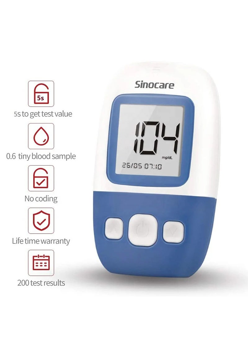 SINOCARE - Sinocare Blood Glucose Meter System, Multi-Lingual Voice, Talk Function,  50 Test Strips, 50 Lancing Device, 1 Blood Sugar Monitor, Blood Sugar Test Kit - Image 1