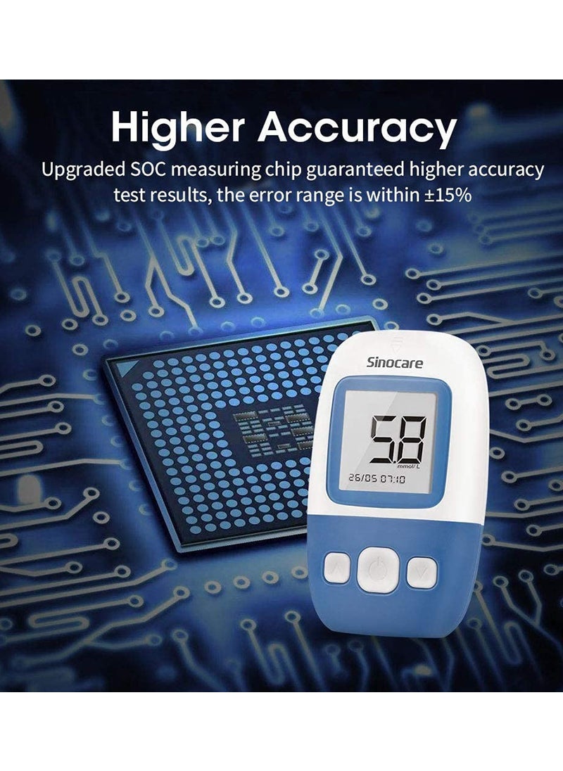 SINOCARE - Sinocare Blood Glucose Meter System, Multi-Lingual Voice, Talk Function,  50 Test Strips, 50 Lancing Device, 1 Blood Sugar Monitor, Blood Sugar Test Kit - Image 1