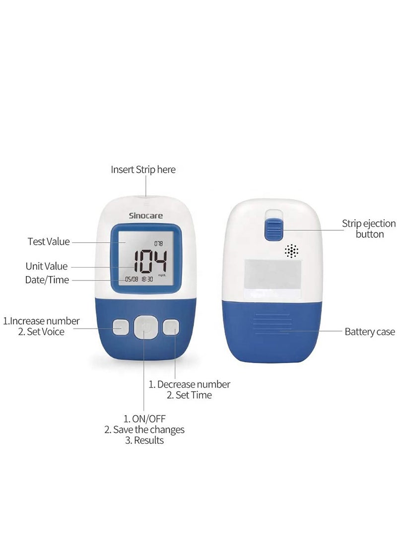 SINOCARE - Sinocare Blood Glucose Meter System, Multi-Lingual Voice, Talk Function,  50 Test Strips, 50 Lancing Device, 1 Blood Sugar Monitor, Blood Sugar Test Kit - Image 1