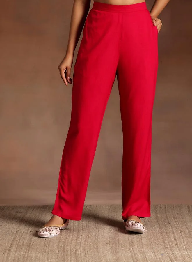 لباس Printed A-Line Kurta and Solid Trousers with Dupatta Set by Styli