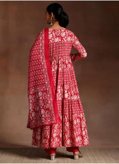 Libas Printed A-Line Kurta and Solid Trousers with Dupatta Set by Styli  - Image 4