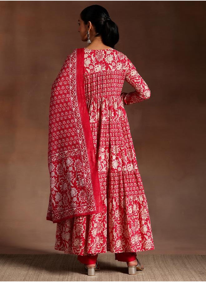 Libas - Printed A-Line Kurta and Solid Trousers with Dupatta Set by Styli - Image 1