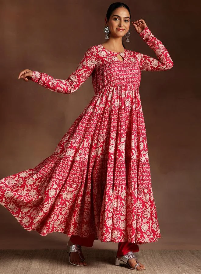 لباس Printed A-Line Kurta and Solid Trousers with Dupatta Set by Styli