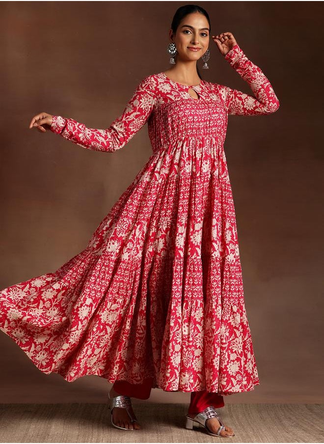 Libas - Printed A-Line Kurta and Solid Trousers with Dupatta Set by Styli - Image 1