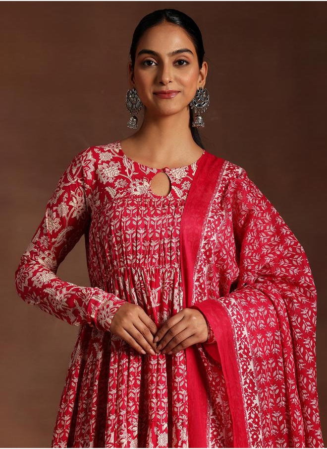 Libas - Printed A-Line Kurta and Solid Trousers with Dupatta Set by Styli - Image 1