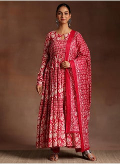 Libas Printed A-Line Kurta and Solid Trousers with Dupatta Set by Styli  - Image 2