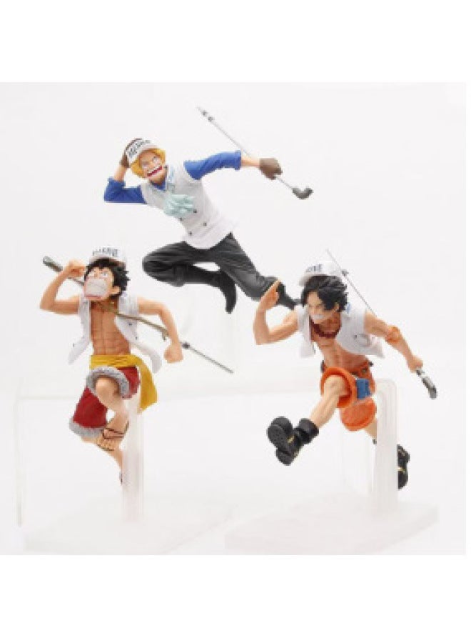 Anime Figurine One Piece Luffy Ace Sabo Running Sailing Backpack Model King Ornament Surrounding Doll Decoration-Color:Three Navy Brothers.  - Image 1