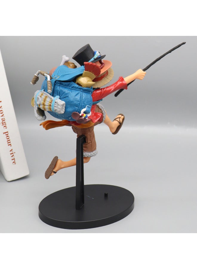 Anime Figurine One Piece Luffy Ace Sabo Running Sailing Backpack Model King Ornament Surrounding Doll Decoration-Color:Three Navy Brothers.  - Image 4