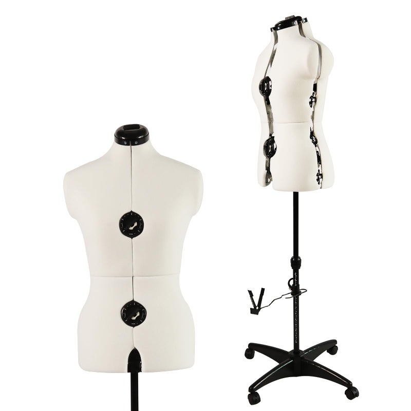 PDM WORLDWIDE Beige Adjustable Dress Form Mannequin for Sewing Female Size 614 Pinnable Model Body with 13 Dials Detachable Casters 42560 Height Range for Clothing Display Small to Medium