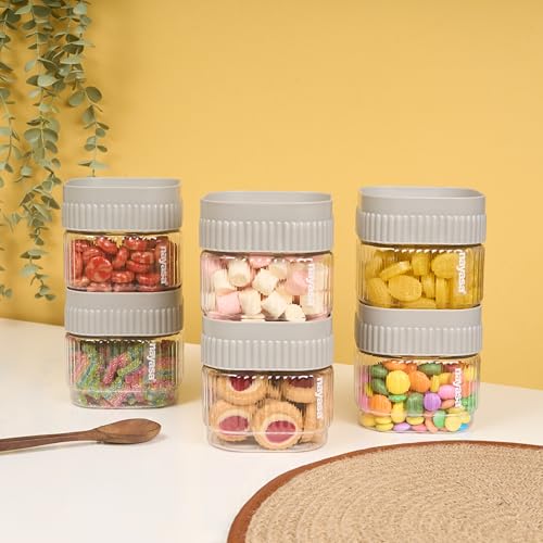 Nayasa Refresh Container 500 ML BPA Free Food Grade Airtight Kitchen Storage Stackable Containers- Set Of 6 | Grey - Image 1