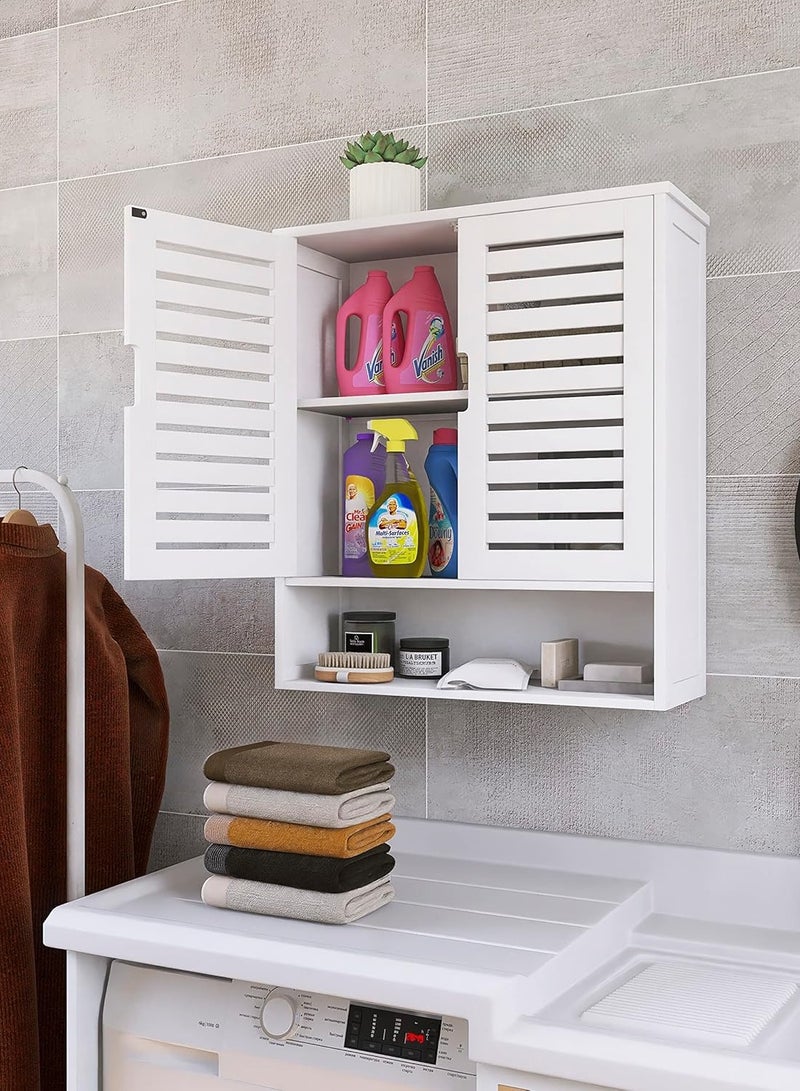 Generic Bathroom Wall Cabinet Storage Bamboo Medicine Cabinets Wall Mounted Shelves Over Toilet Storage Organizer with 2 Doors Adjustable Shelf Magnetic Lock White  - Image 3