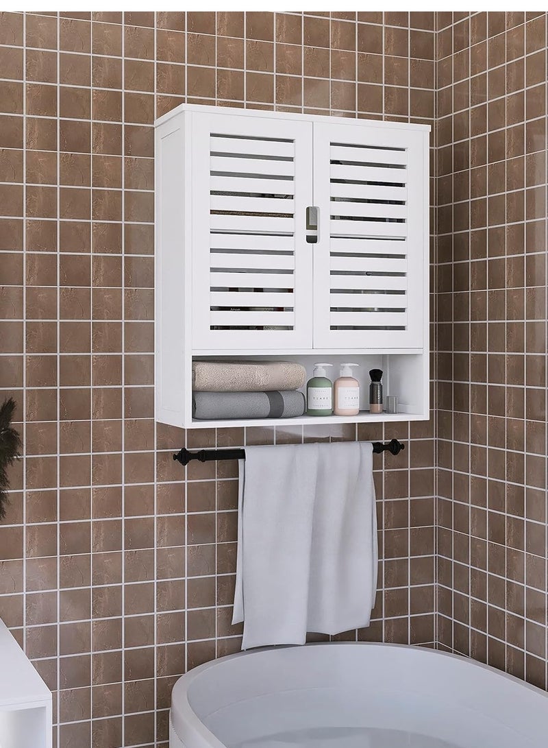 Generic Bathroom Wall Cabinet Storage Bamboo Medicine Cabinets Wall Mounted Shelves Over Toilet Storage Organizer with 2 Doors Adjustable Shelf Magnetic Lock White  - Image 4