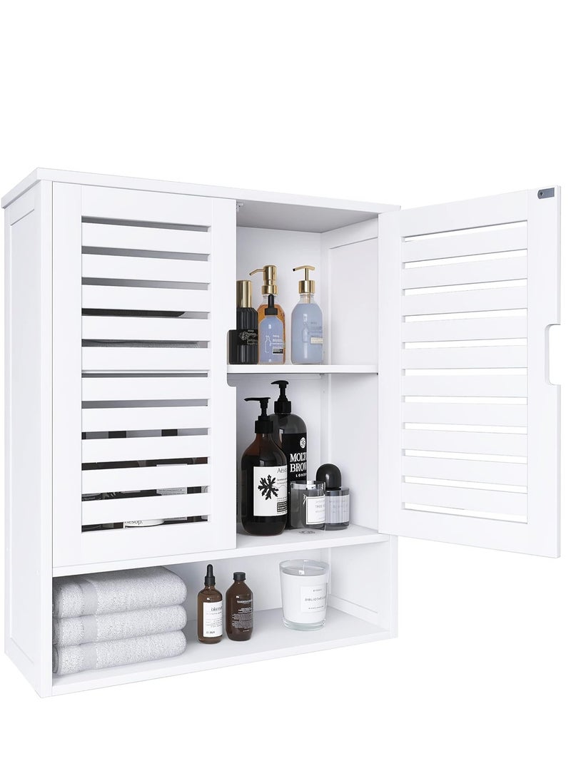 Generic Bathroom Wall Cabinet Storage Bamboo Medicine Cabinets Wall Mounted Shelves Over Toilet Storage Organizer with 2 Doors Adjustable Shelf Magnetic Lock White  - Image 1