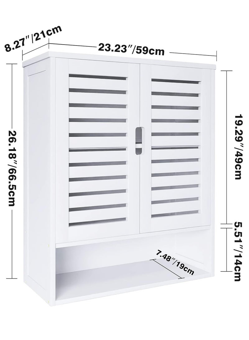Generic Bathroom Wall Cabinet Storage Bamboo Medicine Cabinets Wall Mounted Shelves Over Toilet Storage Organizer with 2 Doors Adjustable Shelf Magnetic Lock White  - Image 5